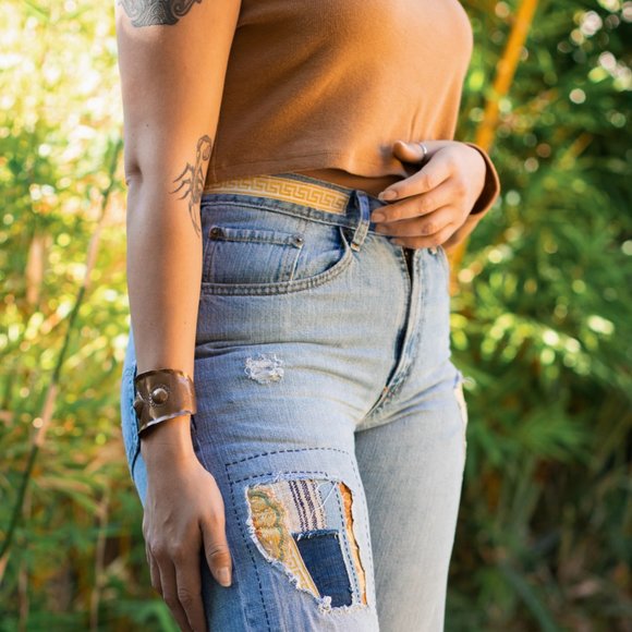 The "Halle" Jeans | Upcycled Boho Retro Patchwork | - Picture 5 of 10